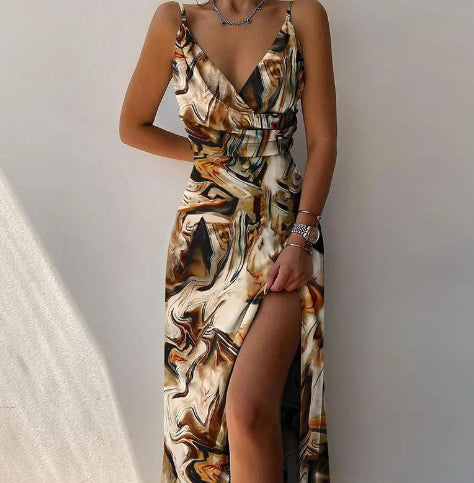 Women V-Neck Slit Sling Dress | Summer Fashion Sexy Slim Fit Suspender Dress