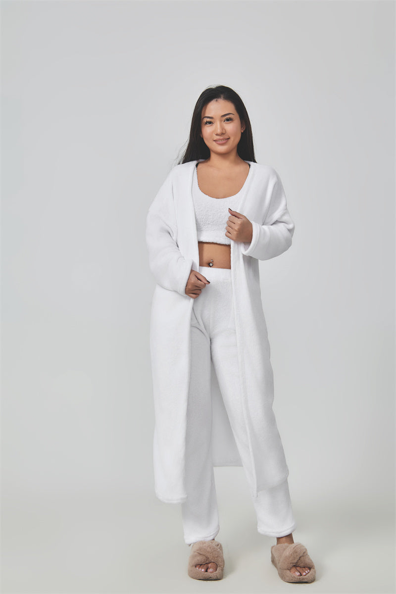 Cozy 3-Piece Women’s Pajama Set – Cute Loungewear Lounge Set with Top, Pants & Cardigan, Warm Matching Outfit for Winter