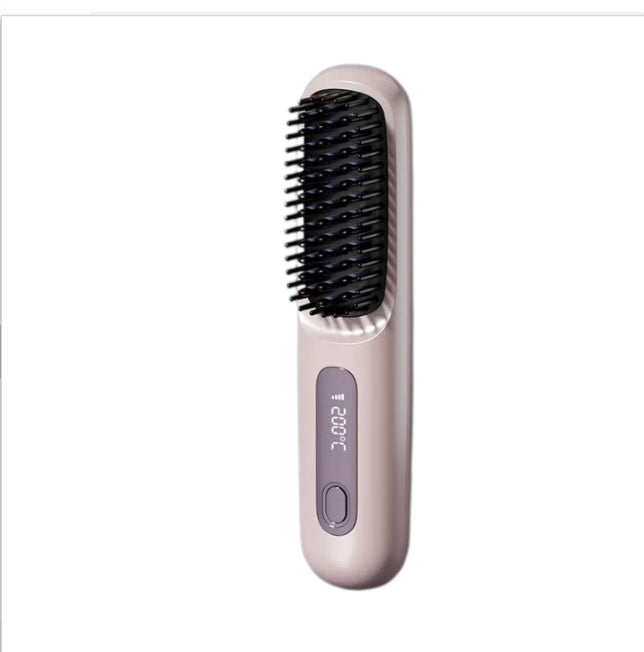 2-in-1 Hair Straightener Brush – Fast Heating Wireless Hair Comb & Portable Hot Curler with USB Charging