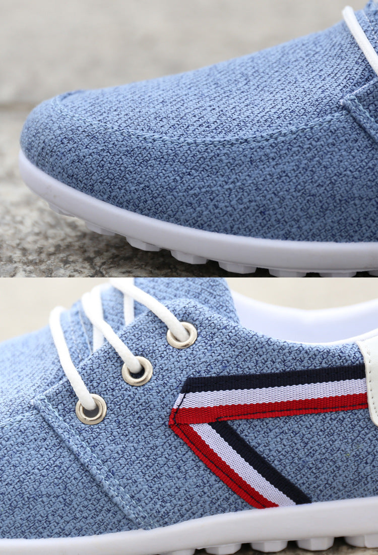 Men’s Casual Canvas Shoes | Round Toe Low Heel Leisure Sneakers with Color Stitching & Totem Design