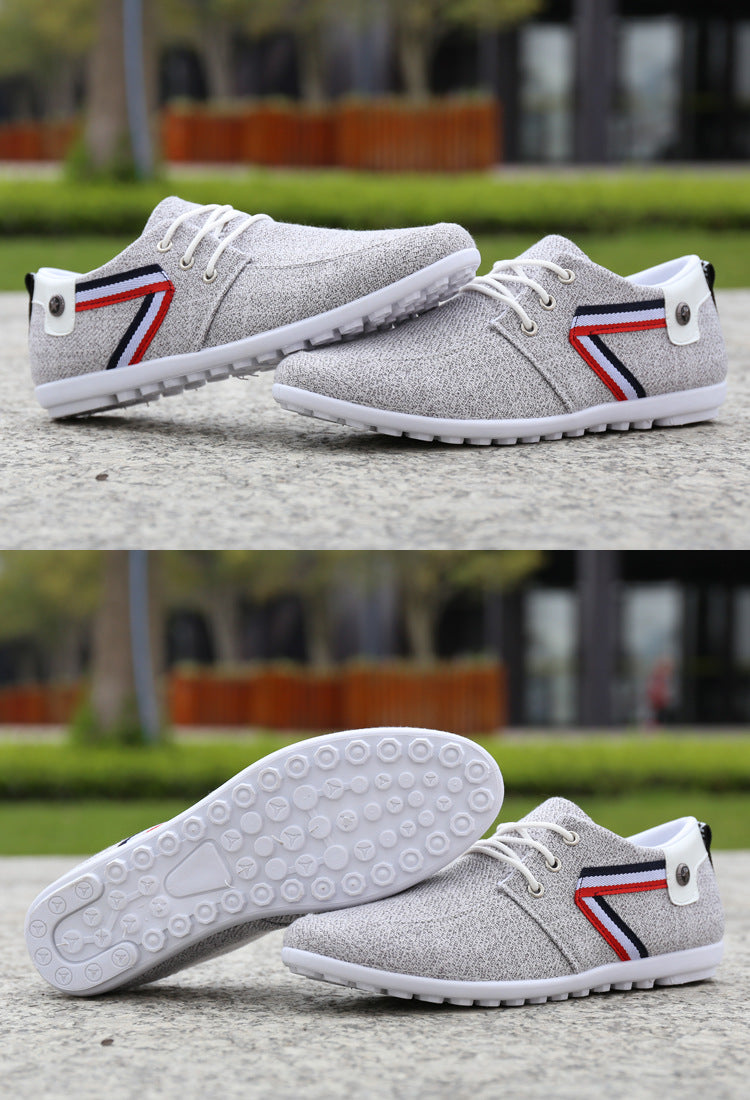 Men’s Casual Canvas Shoes | Round Toe Low Heel Leisure Sneakers with Color Stitching & Totem Design