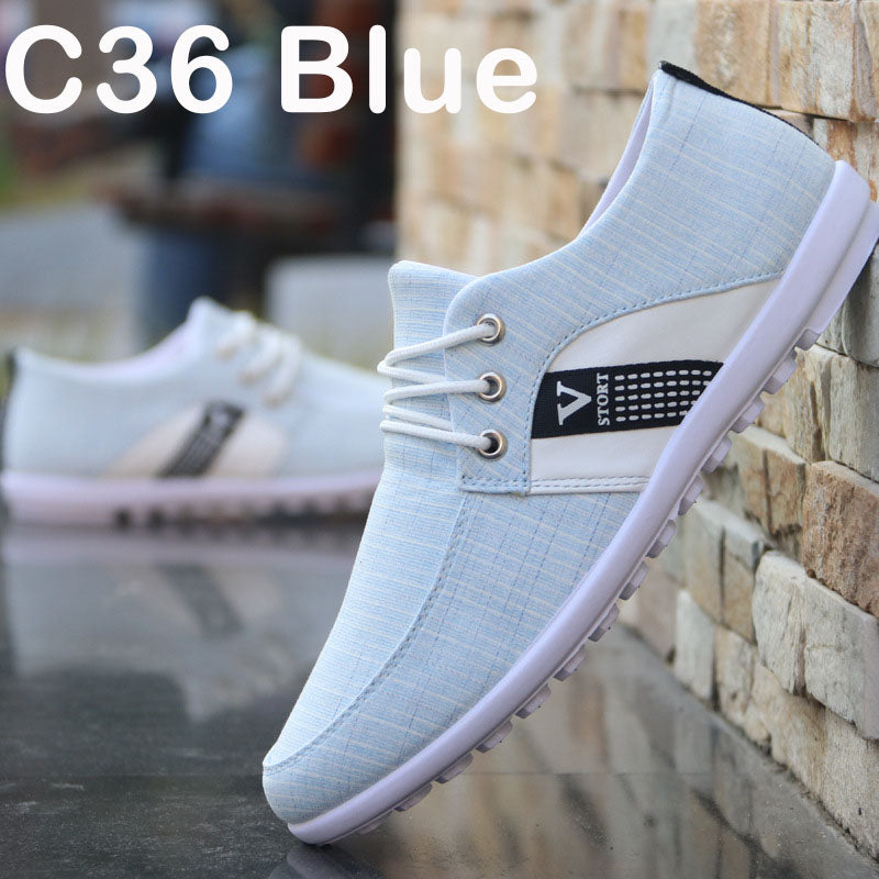 Men’s Casual Canvas Shoes | Round Toe Low Heel Leisure Sneakers with Color Stitching & Totem Design