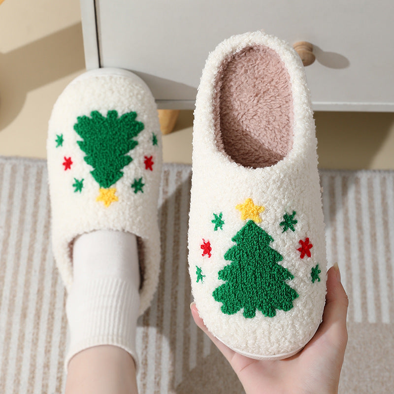 Christmas Home Slippers | Cute Cartoon Santa Claus Cotton Slippers for Women & Men – Winter Warm Furry Shoes for Couples