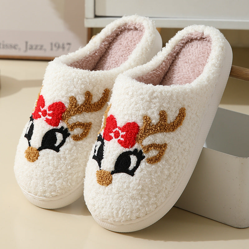 Christmas Home Slippers | Cute Cartoon Santa Claus Cotton Slippers for Women & Men – Winter Warm Furry Shoes for Couples