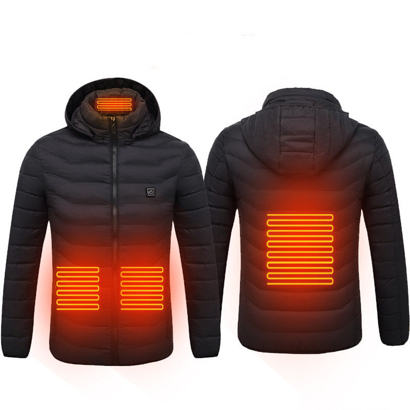 Winter Heated Jacket USB Electric Cotton Coat | Men’s Thermal Zip-up Heated Vest with Removable Hood – Warm Winter Coat