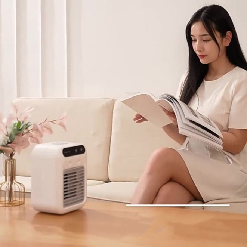 Portable USB Air Conditioner & Water Cooling Fan | Mini Air Cooler for Home, Office, Car – Touchscreen, Ice & Mist Cooling