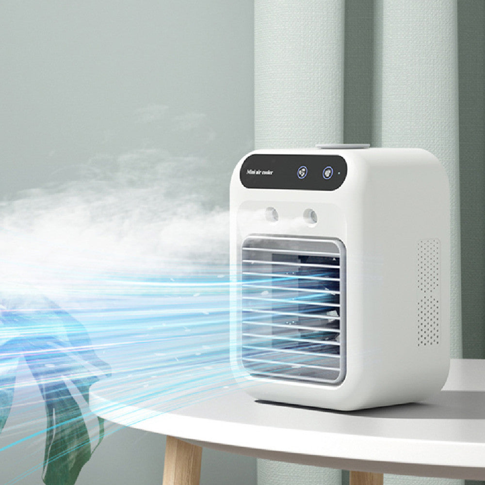 Portable USB Air Conditioner & Water Cooling Fan | Mini Air Cooler for Home, Office, Car – Touchscreen, Ice & Mist Cooling