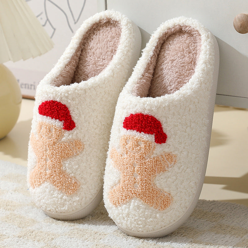 Christmas Home Slippers | Cute Cartoon Santa Claus Cotton Slippers for Women & Men – Winter Warm Furry Shoes for Couples