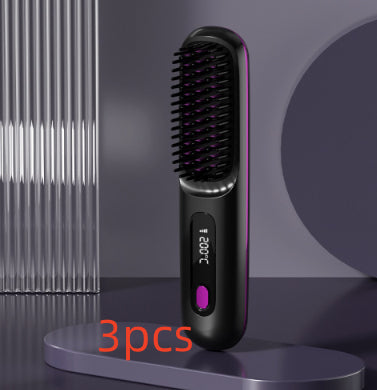 2-in-1 Hair Straightener Brush – Fast Heating Wireless Hair Comb & Portable Hot Curler with USB Charging