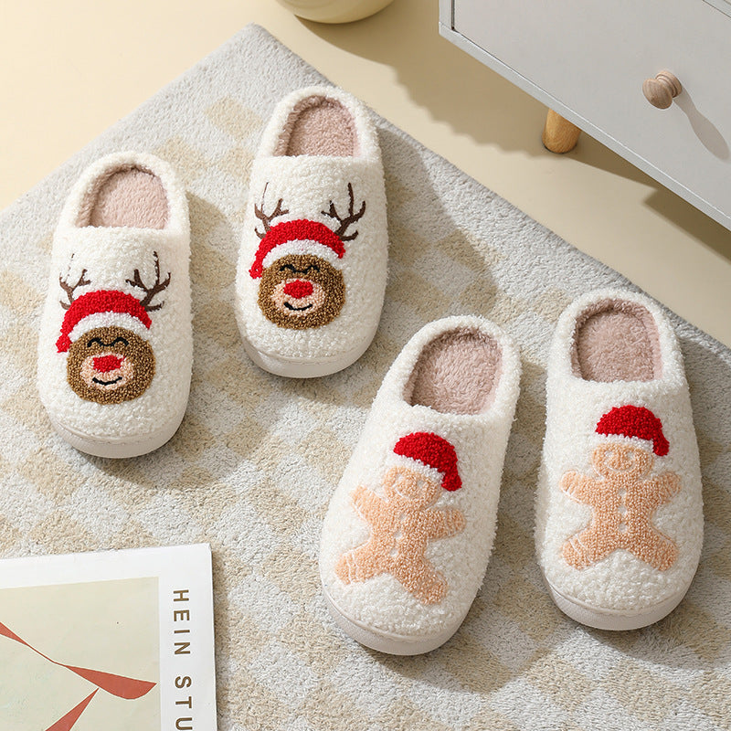 Christmas Home Slippers | Cute Cartoon Santa Claus Cotton Slippers for Women & Men – Winter Warm Furry Shoes for Couples