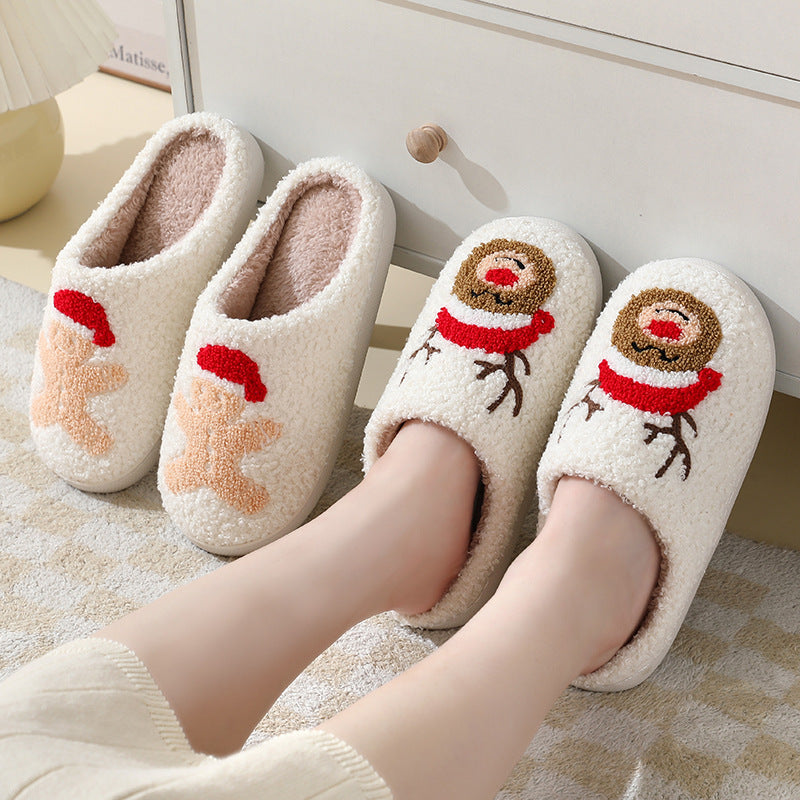 Christmas Home Slippers | Cute Cartoon Santa Claus Cotton Slippers for Women & Men – Winter Warm Furry Shoes for Couples