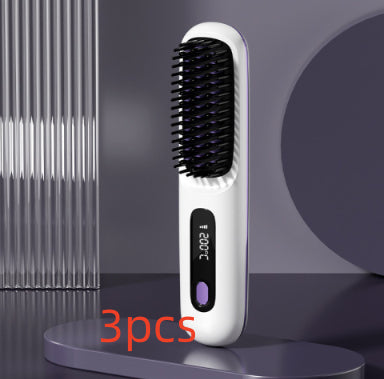 2-in-1 Hair Straightener Brush – Fast Heating Wireless Hair Comb & Portable Hot Curler with USB Charging