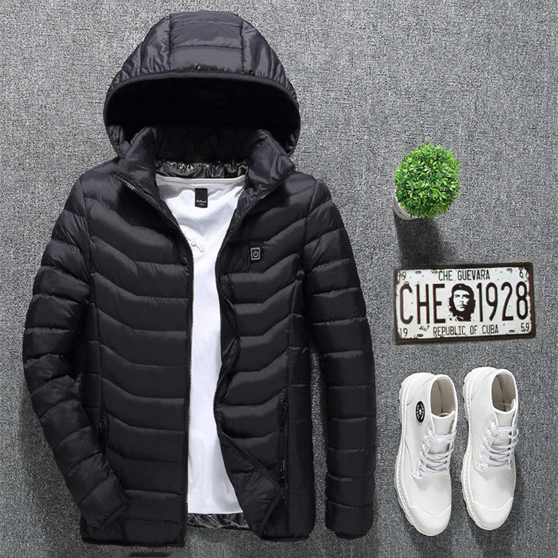 Winter Heated Jacket USB Electric Cotton Coat | Men’s Thermal Zip-up Heated Vest with Removable Hood – Warm Winter Coat