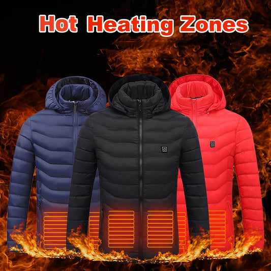 Winter Heated Jacket USB Electric Cotton Coat | Men’s Thermal Zip-up Heated Vest with Removable Hood – Warm Winter Coat
