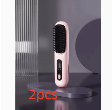 2-in-1 Hair Straightener Brush – Fast Heating Wireless Hair Comb & Portable Hot Curler with USB Charging