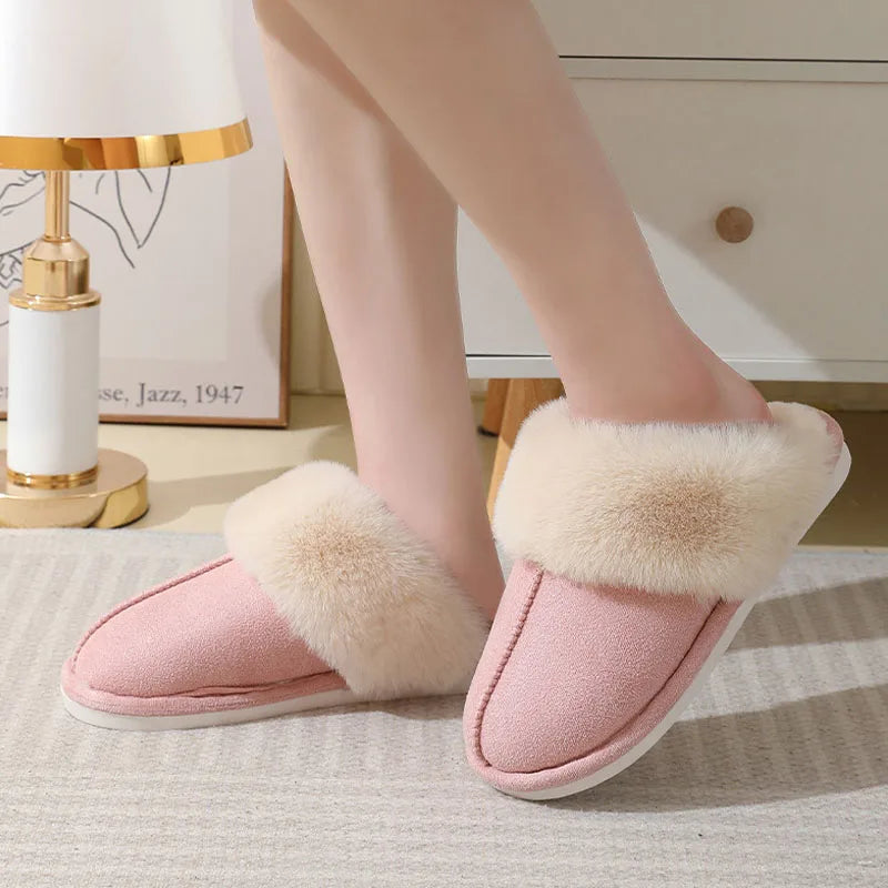 Winter Warm Plush Home Slippers Women | Soft Indoor Fur Lined Cotton Shoes – Comfy Non-Slip Bedroom & House Slippers