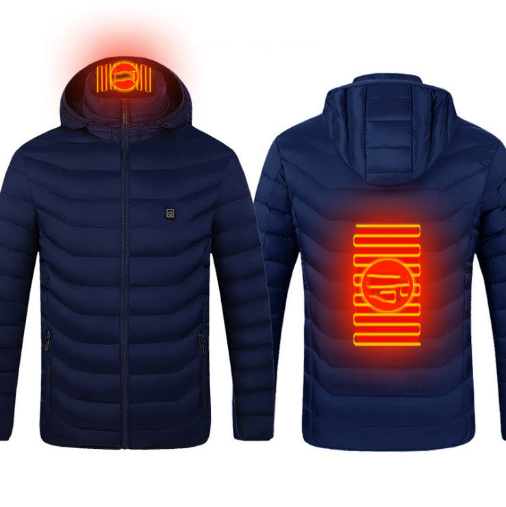 Winter Heated Jacket USB Electric Cotton Coat | Men’s Thermal Zip-up Heated Vest with Removable Hood – Warm Winter Coat