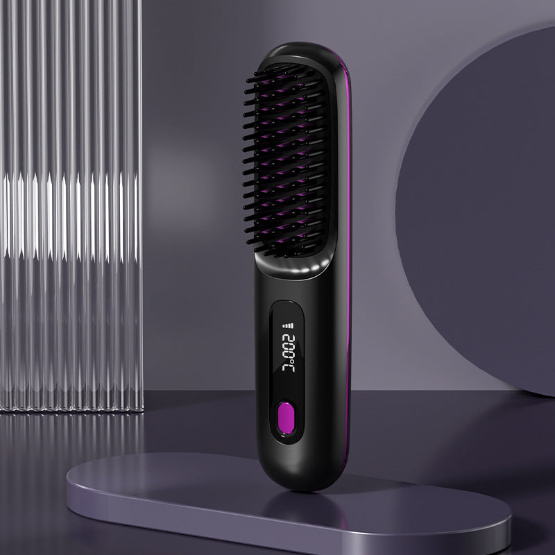 2-in-1 Hair Straightener Brush – Fast Heating Wireless Hair Comb & Portable Hot Curler with USB Charging