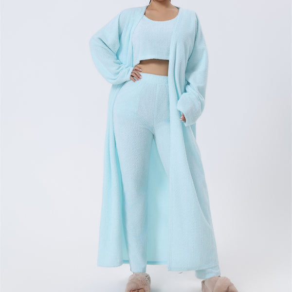 Cozy 3-Piece Women’s Pajama Set – Cute Loungewear Lounge Set with Top, Pants & Cardigan, Warm Matching Outfit for Winter