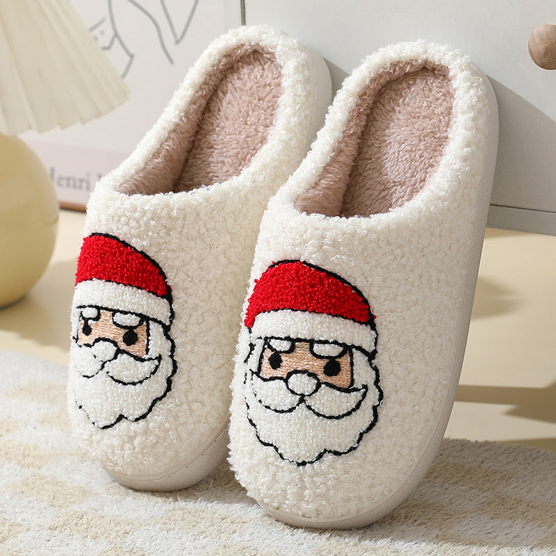 Christmas Home Slippers | Cute Cartoon Santa Claus Cotton Slippers for Women & Men – Winter Warm Furry Shoes for Couples