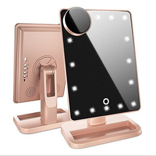 3-in-1 LED Makeup Mirror with Bluetooth Speaker | Touch Screen 20 LED Lights & 10X Magnifying Cosmetic Mirror for Women