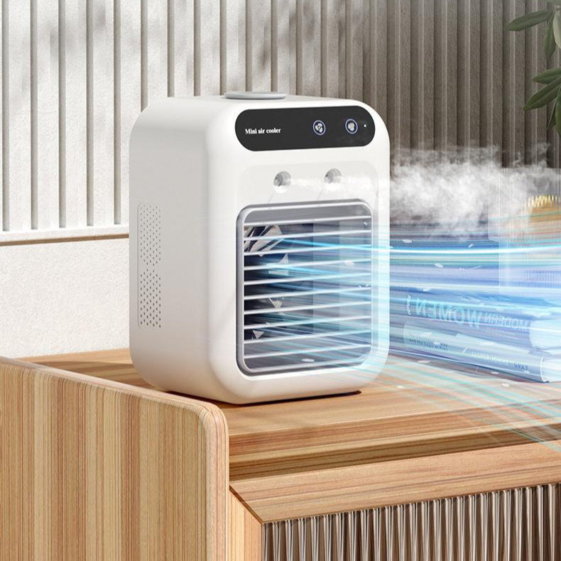 Portable USB Air Conditioner & Water Cooling Fan | Mini Air Cooler for Home, Office, Car – Touchscreen, Ice & Mist Cooling