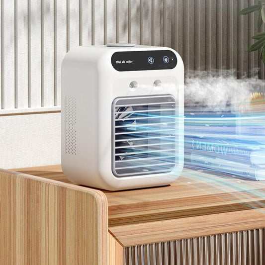 Portable USB Air Conditioner & Water Cooling Fan | Mini Air Cooler for Home, Office, Car – Touchscreen, Ice & Mist Cooling