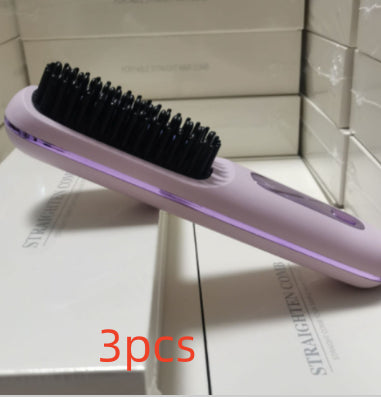 2-in-1 Hair Straightener Brush – Fast Heating Wireless Hair Comb & Portable Hot Curler with USB Charging