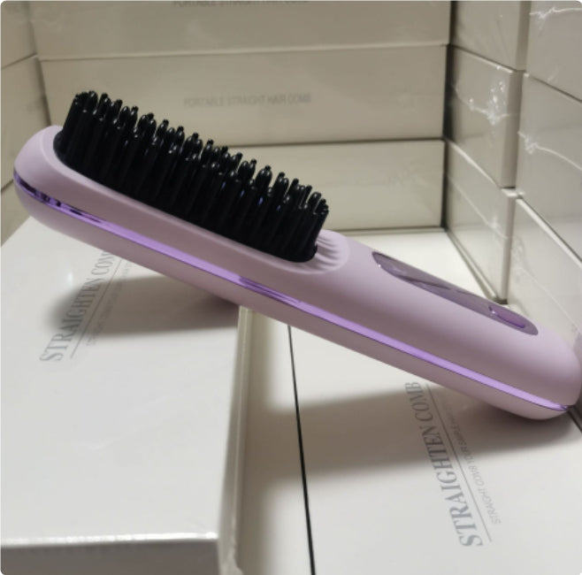 2-in-1 Hair Straightener Brush – Fast Heating Wireless Hair Comb & Portable Hot Curler with USB Charging