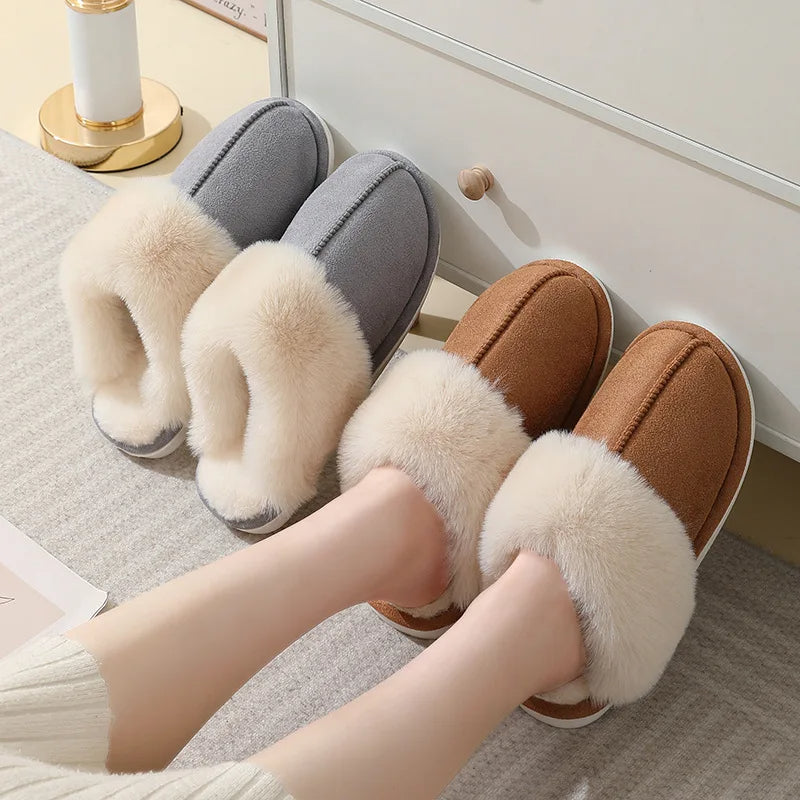 Winter Warm Plush Home Slippers Women | Soft Indoor Fur Lined Cotton Shoes – Comfy Non-Slip Bedroom & House Slippers
