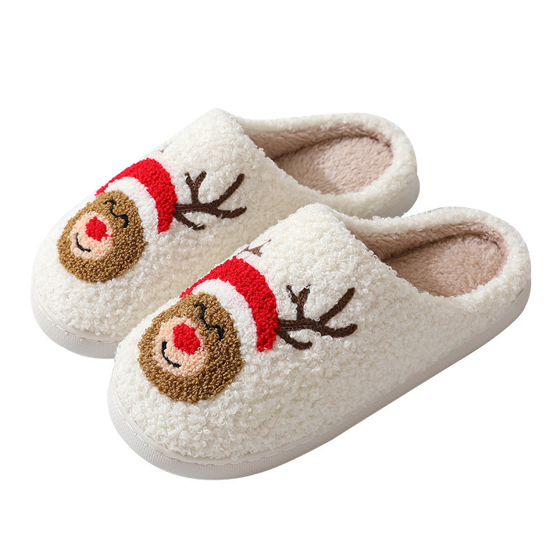 Christmas Home Slippers | Cute Cartoon Santa Claus Cotton Slippers for Women & Men – Winter Warm Furry Shoes for Couples