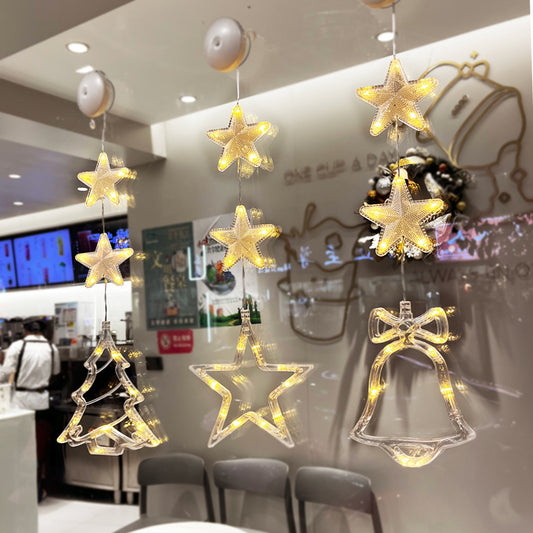 Christmas LED Hanging Star Lights | Xmas Tree Window Decoration – Battery Operated Holiday Ornaments