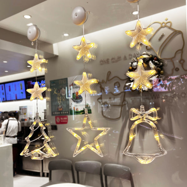 Christmas LED Hanging Star Lights | Xmas Tree Window Decoration – Battery Operated Holiday Ornaments