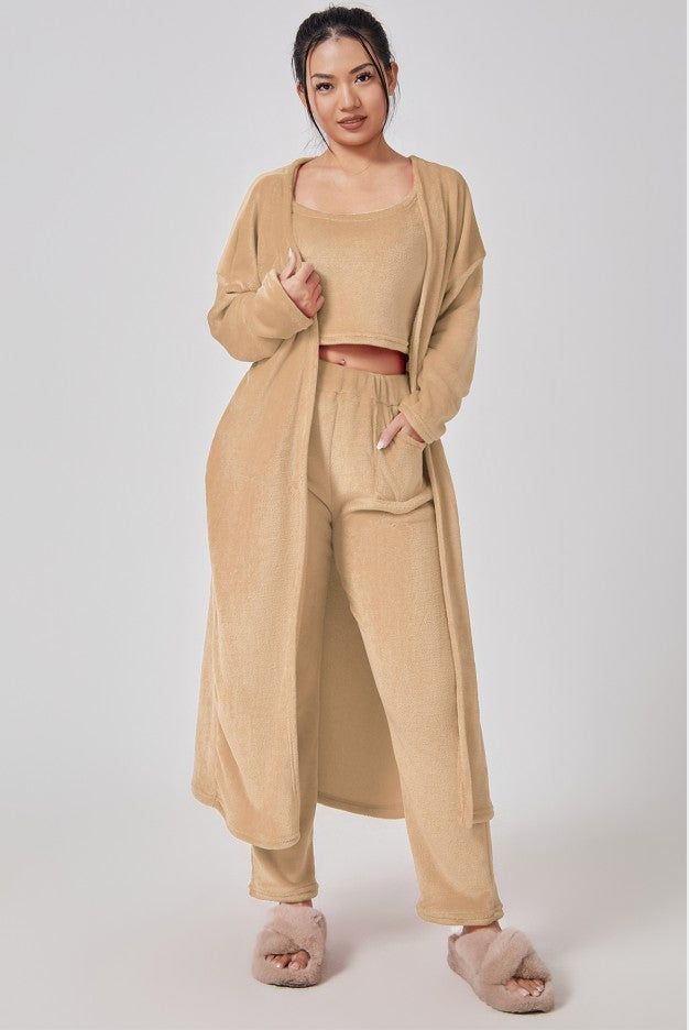 Cozy 3-Piece Women’s Pajama Set – Cute Loungewear Lounge Set with Top, Pants & Cardigan, Warm Matching Outfit for Winter