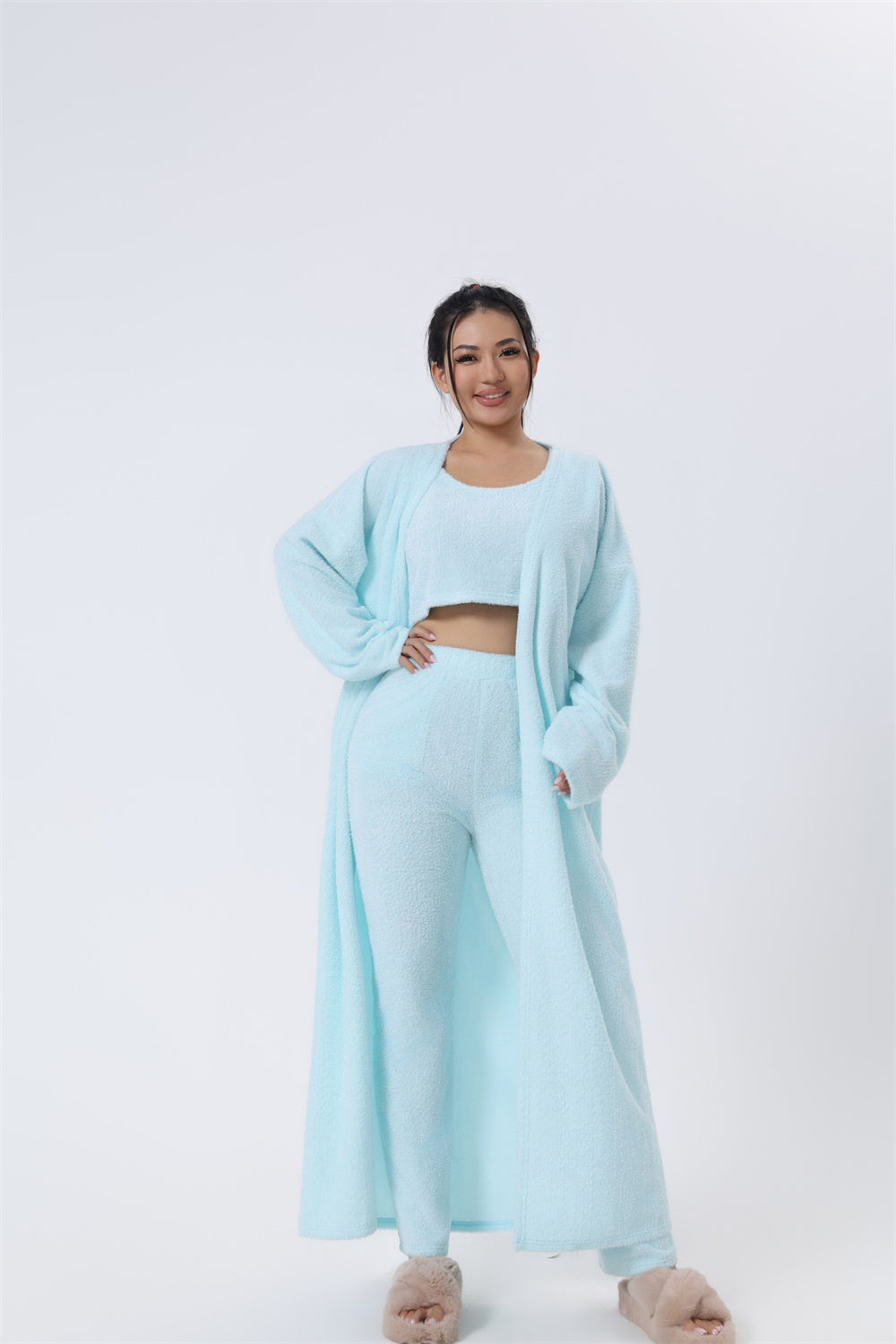 Cozy 3-Piece Women’s Pajama Set – Cute Loungewear Lounge Set with Top, Pants & Cardigan, Warm Matching Outfit for Winter