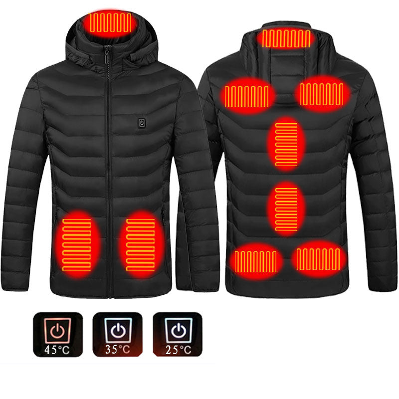 Winter Heated Jacket USB Electric Cotton Coat | Men’s Thermal Zip-up Heated Vest with Removable Hood – Warm Winter Coat
