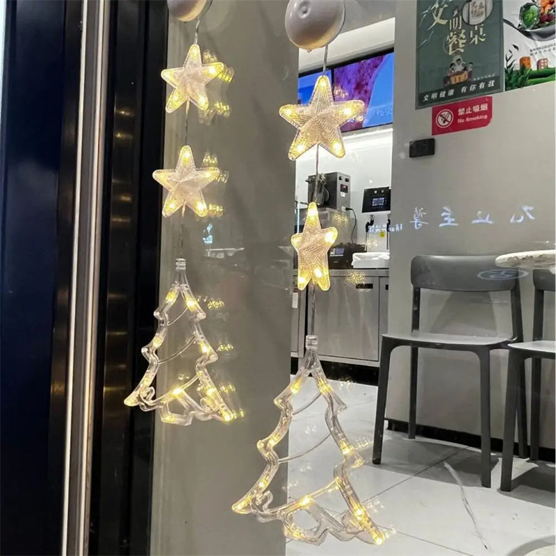 Christmas LED Hanging Star Lights | Xmas Tree Window Decoration – Battery Operated Holiday Ornaments
